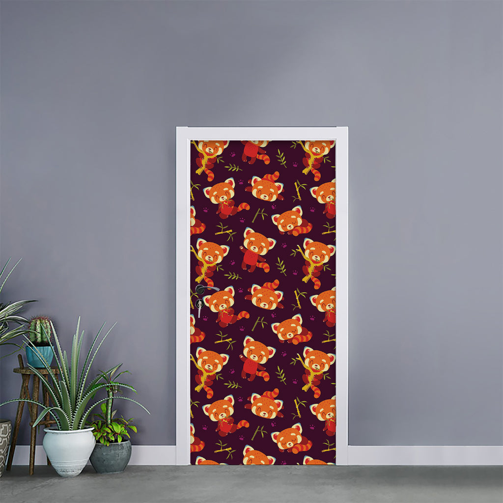 Cute Cartoon Red Panda Pattern Print Door Sticker