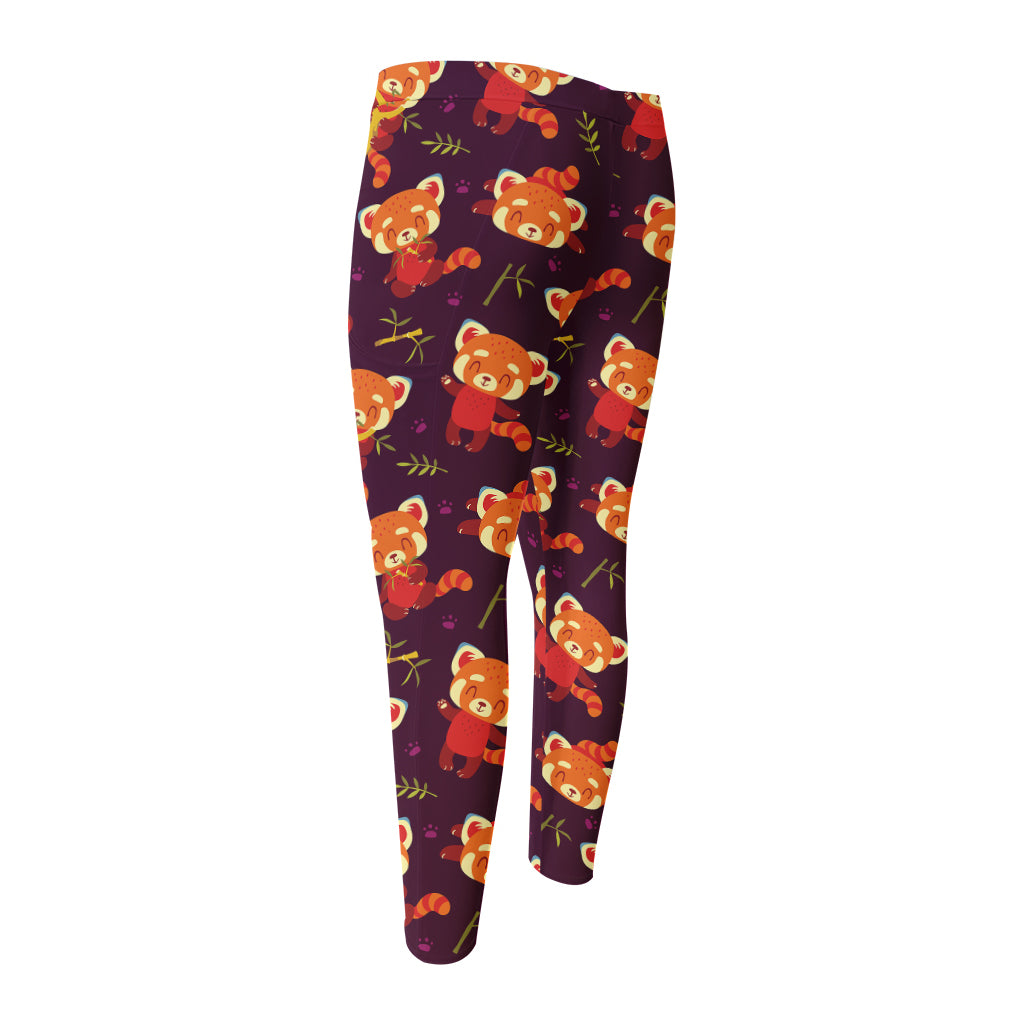 Cute Cartoon Red Panda Pattern Print Men's Compression Pants