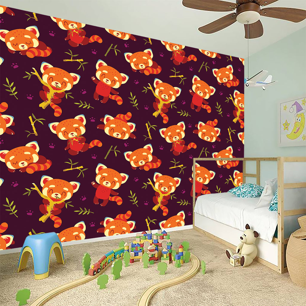 Cute Cartoon Red Panda Pattern Print Wall Sticker