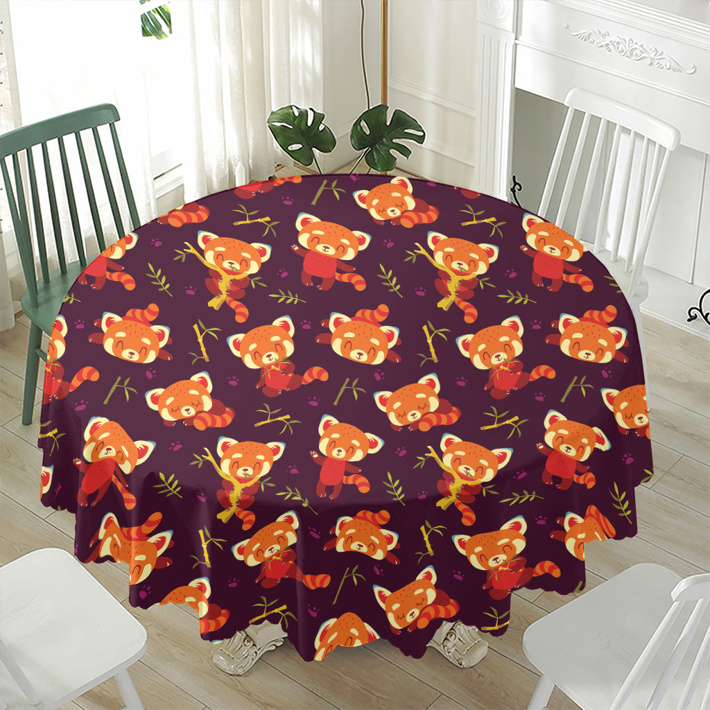 Cute Cartoon Red Panda Pattern Print Waterproof Round Tablecloth