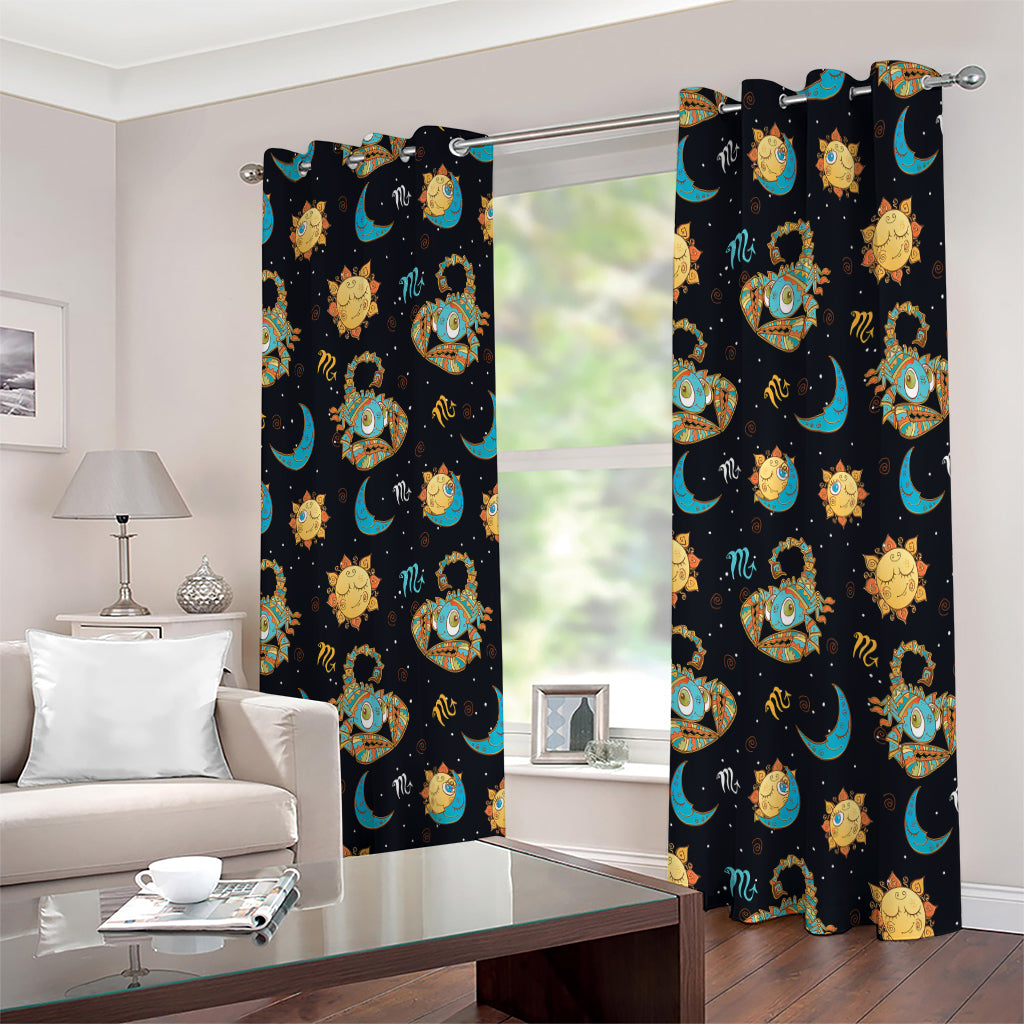 Cute Cartoon Scorpio Pattern Print Extra Wide Grommet Curtains