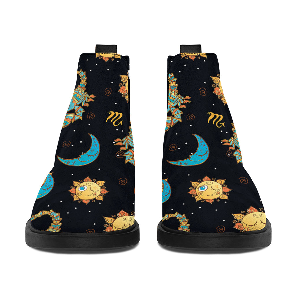 Cute Cartoon Scorpio Pattern Print Flat Ankle Boots