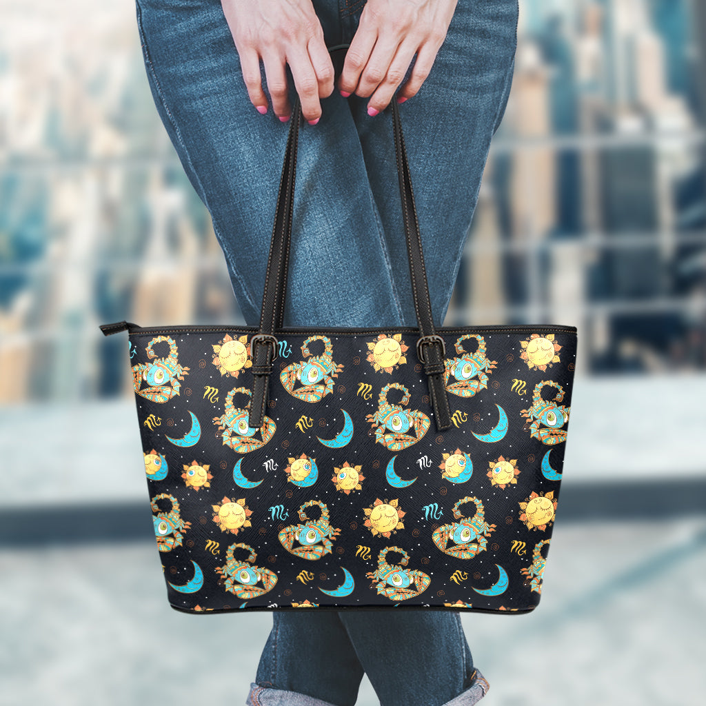 Cute Cartoon Scorpio Pattern Print Leather Tote Bag