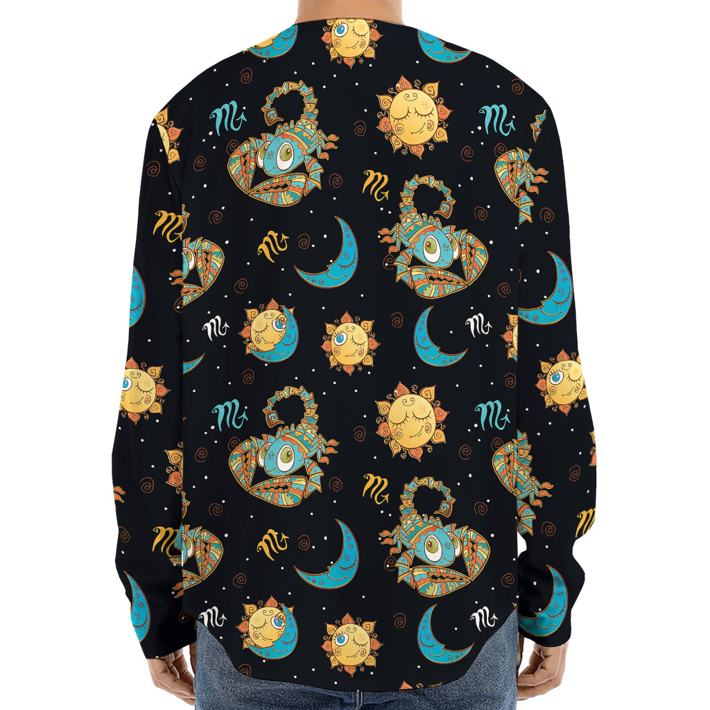 Cute Cartoon Scorpio Pattern Print Long Sleeve Baseball Jersey