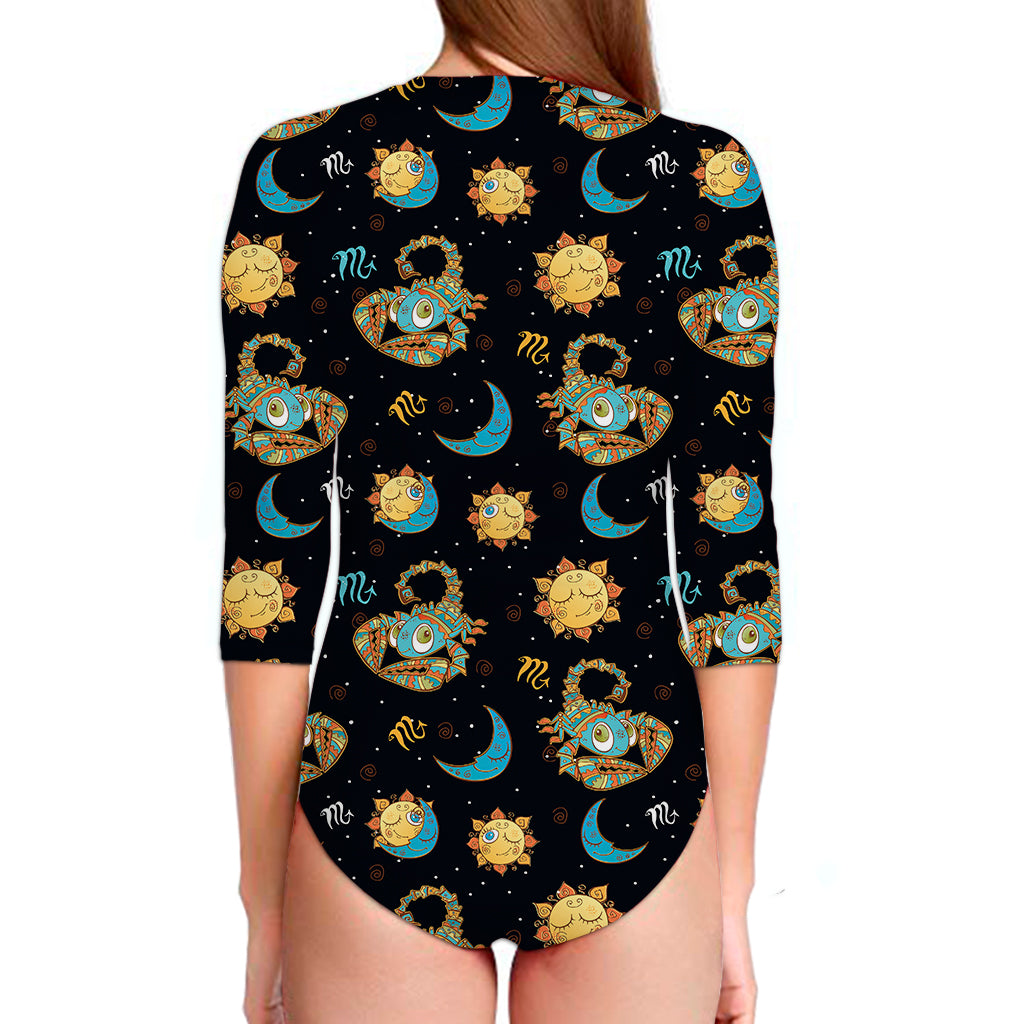 Cute Cartoon Scorpio Pattern Print Long Sleeve Swimsuit