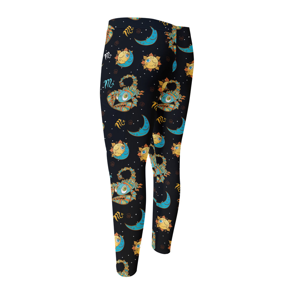 Cute Cartoon Scorpio Pattern Print Men's Compression Pants