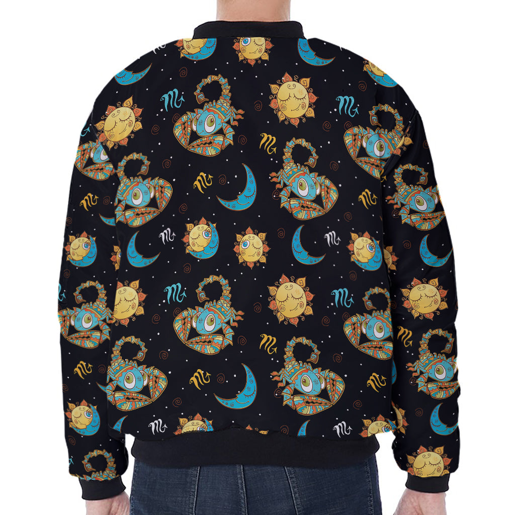 Cute Cartoon Scorpio Pattern Print Zip Sleeve Bomber Jacket