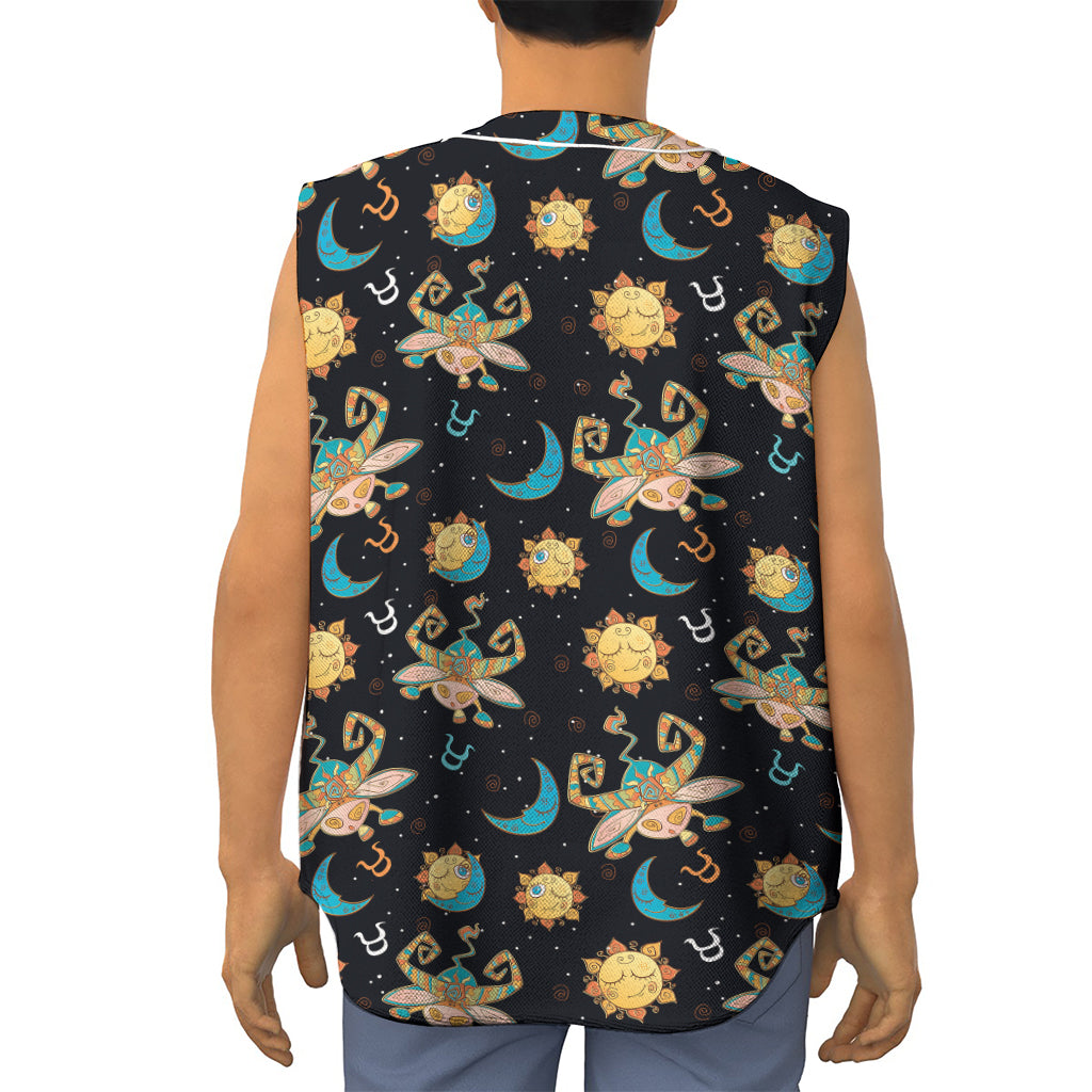 Cute Cartoon Taurus Pattern Print Sleeveless Baseball Jersey