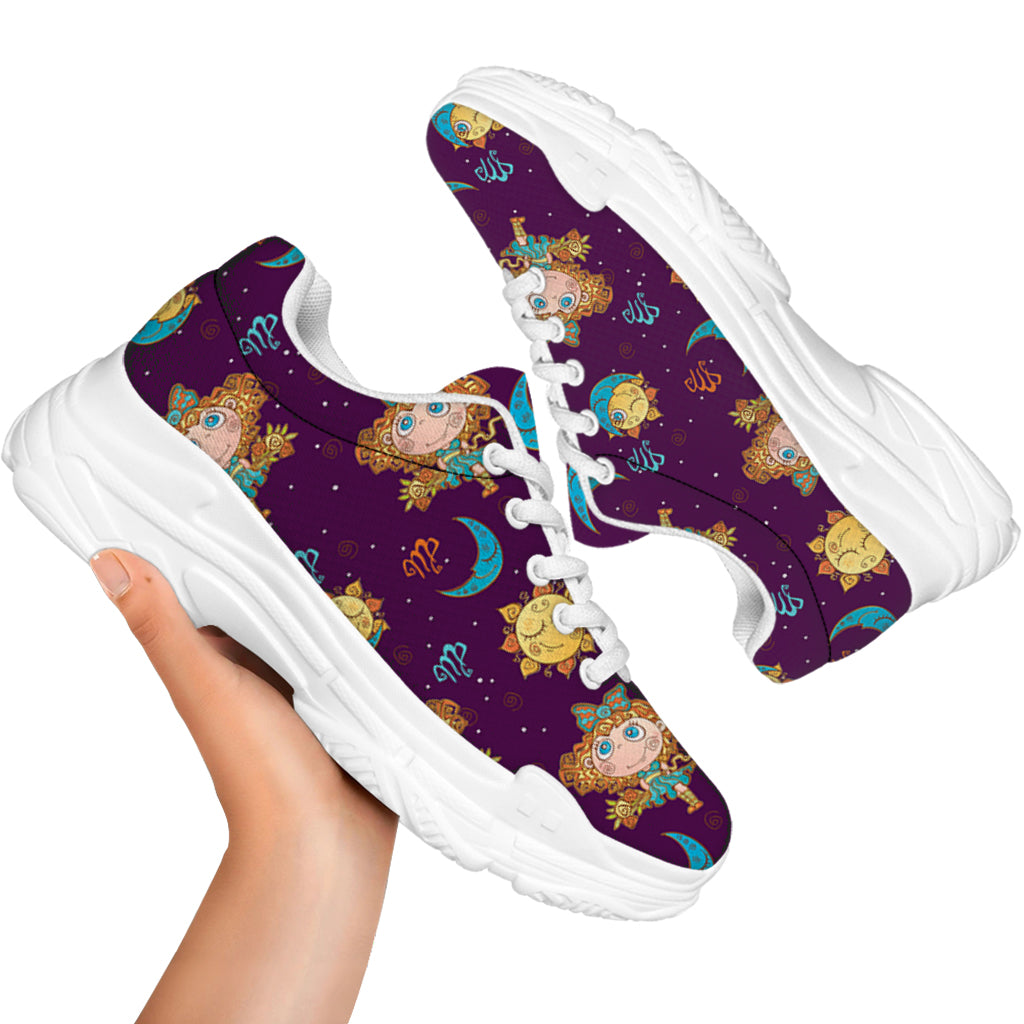 Cute Cartoon Virgo Pattern Print White Chunky Shoes