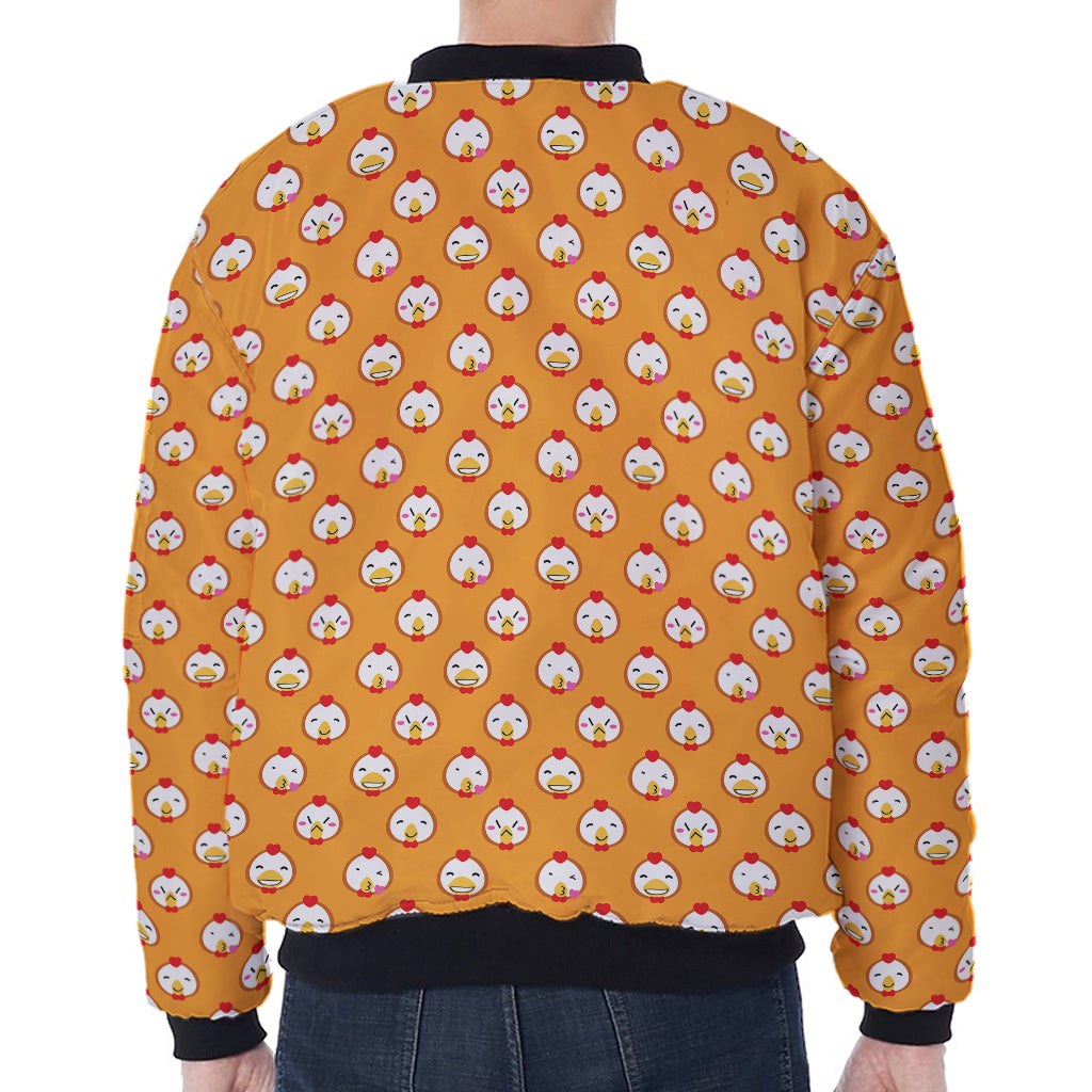 Cute Chicken Emoji Pattern Print Zip Sleeve Bomber Jacket