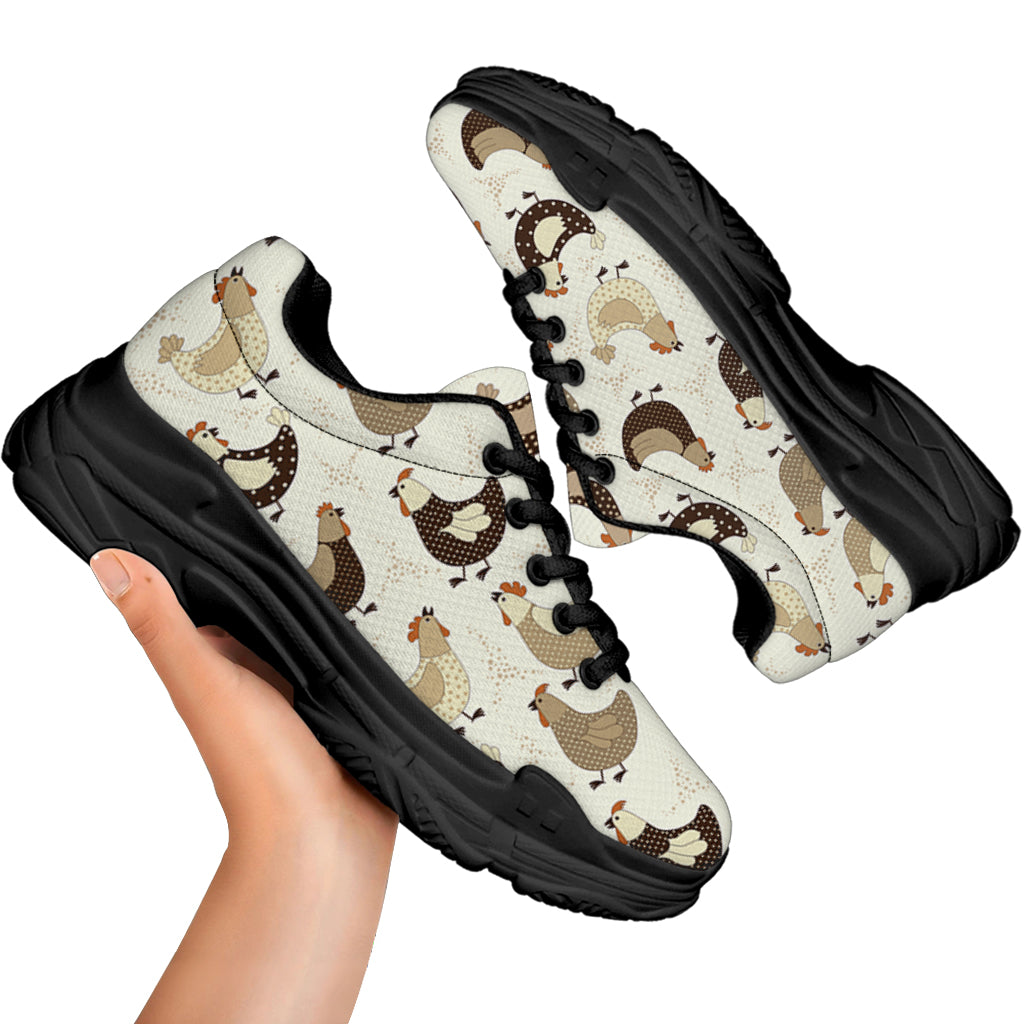 Cute Chicken Pattern Print Black Chunky Shoes