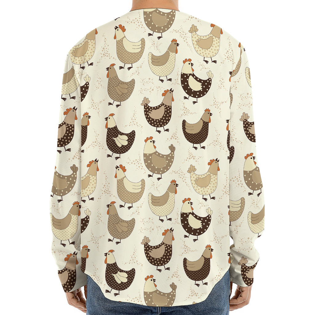 Cute Chicken Pattern Print Long Sleeve Baseball Jersey