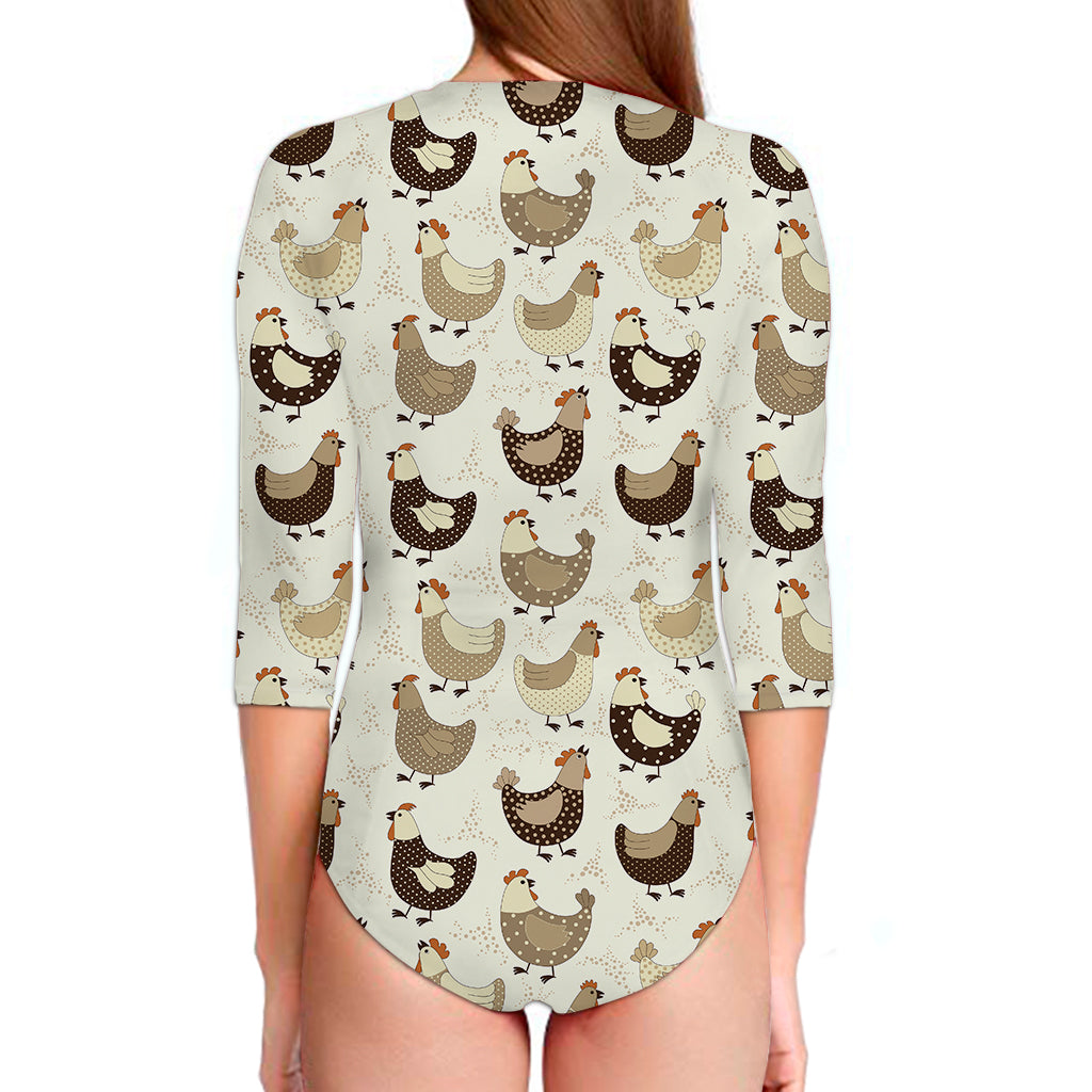 Cute Chicken Pattern Print Long Sleeve Swimsuit