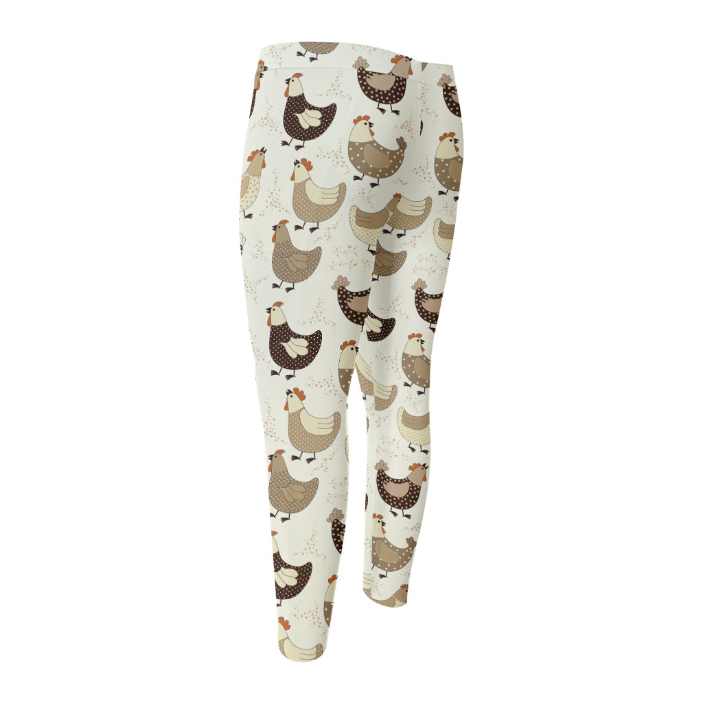 Cute Chicken Pattern Print Men's Compression Pants