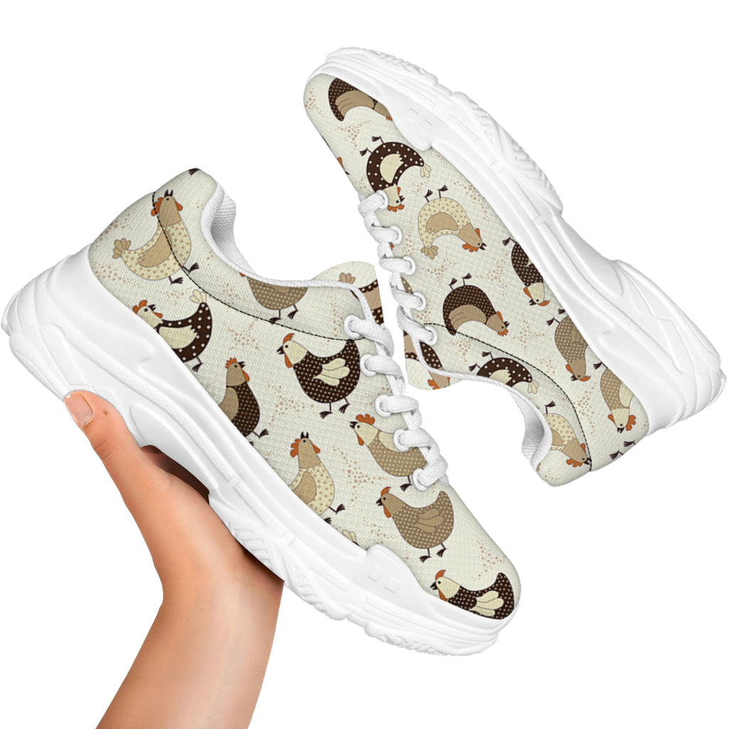Cute Chicken Pattern Print White Chunky Shoes
