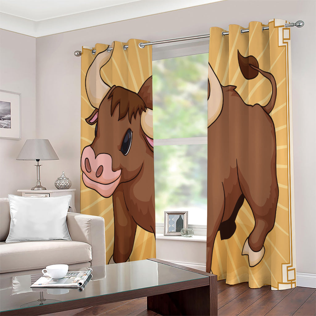 Cute Chinese Ox Zodiac Print Extra Wide Grommet Curtains
