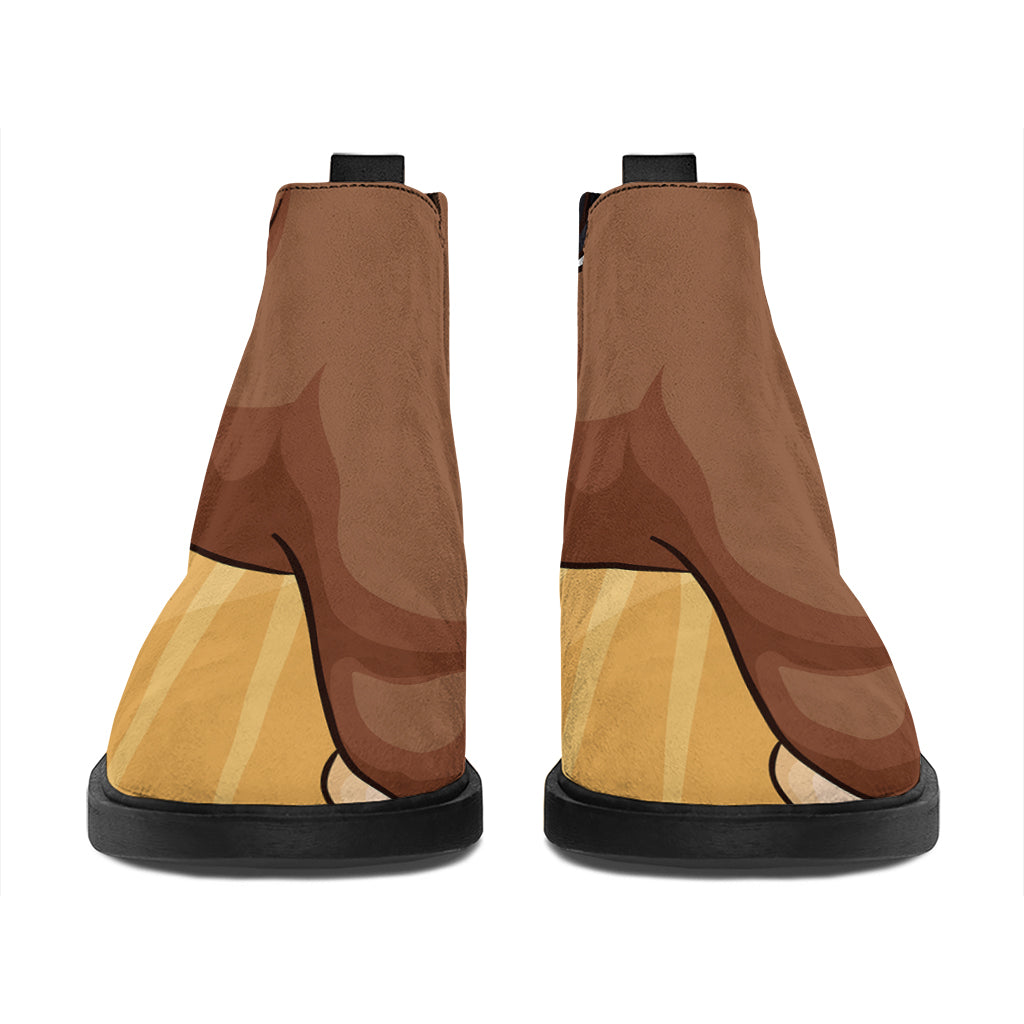 Cute Chinese Ox Zodiac Print Flat Ankle Boots