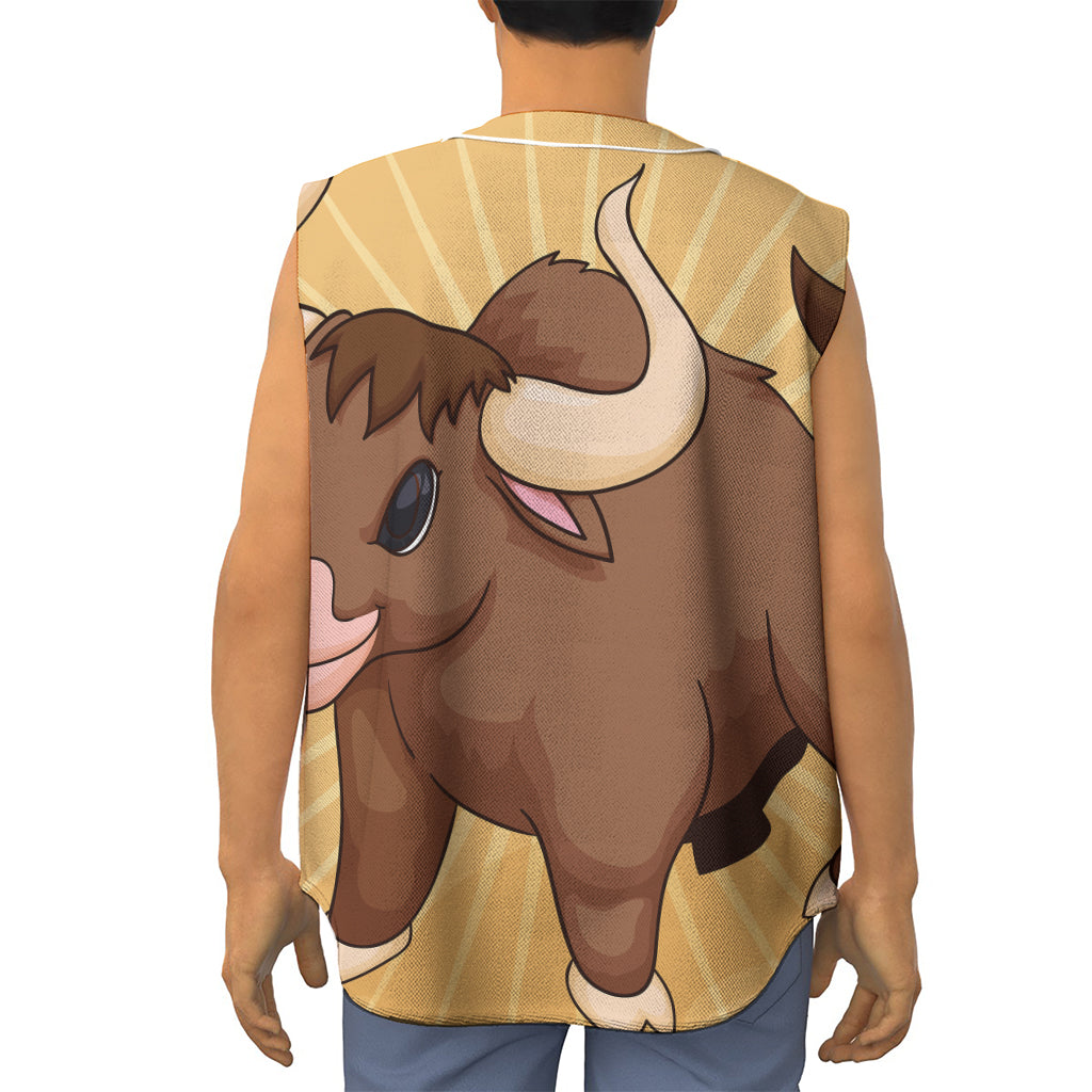 Cute Chinese Ox Zodiac Print Sleeveless Baseball Jersey