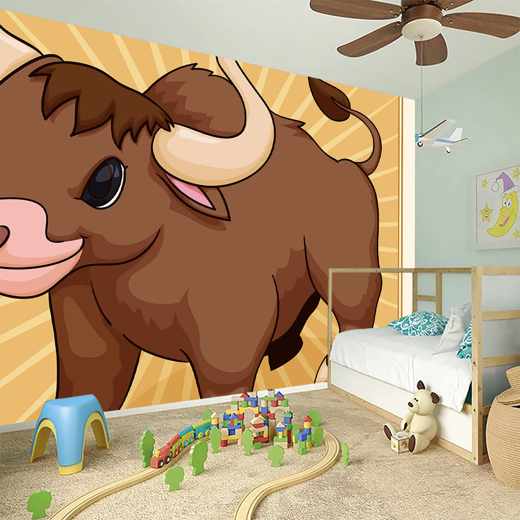 Cute Chinese Ox Zodiac Print Wall Sticker