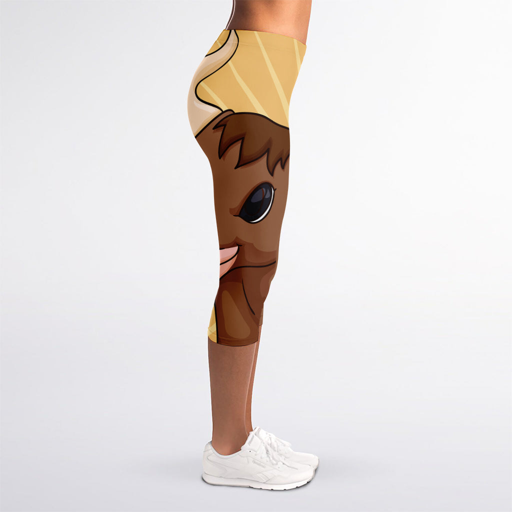 Cute Chinese Ox Zodiac Print Women's Capri Leggings