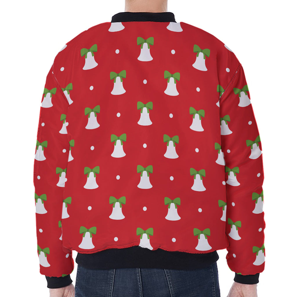 Cute Christmas Bell Pattern Print Zip Sleeve Bomber Jacket