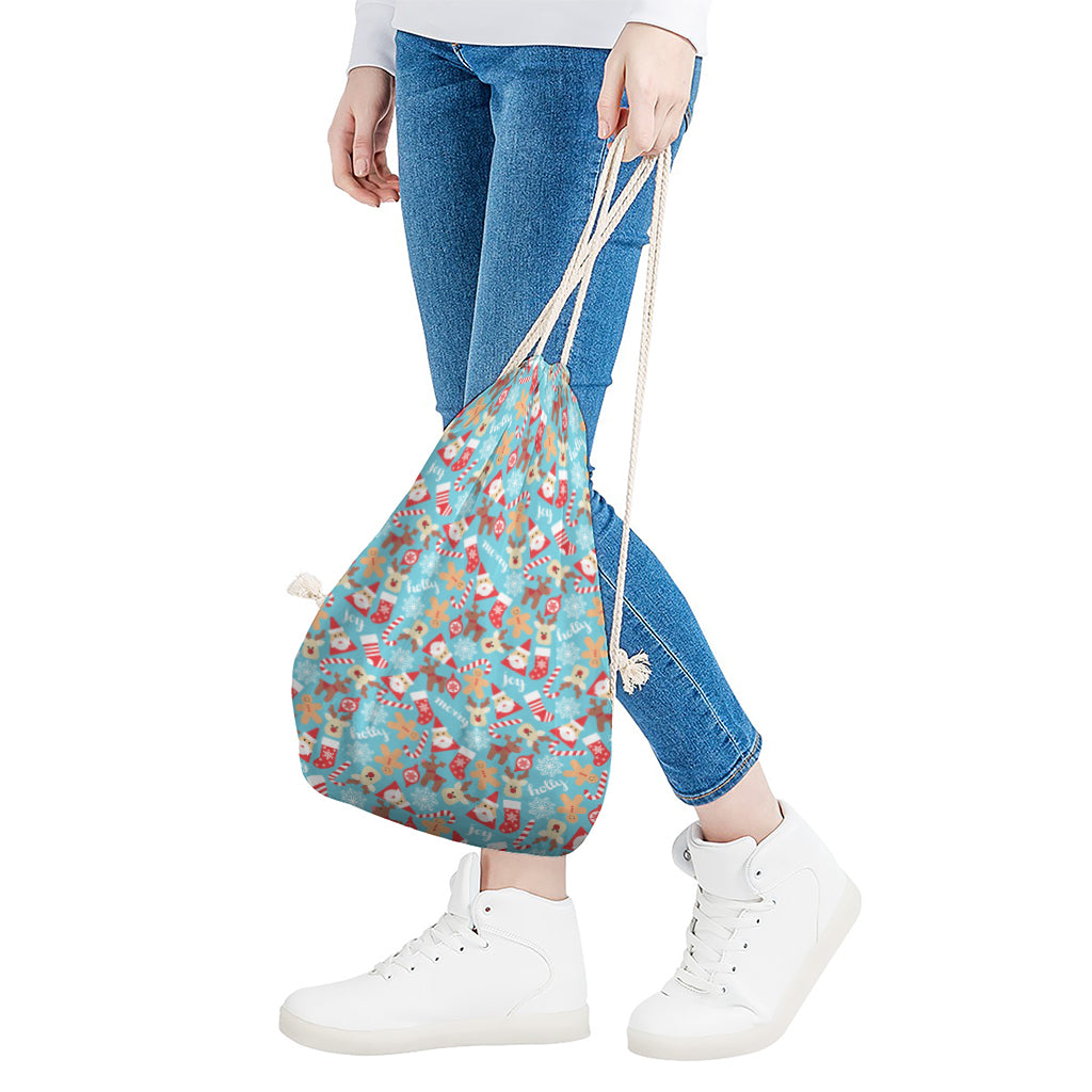 Cute Christmas Elements Pattern Print Drawstring Bag