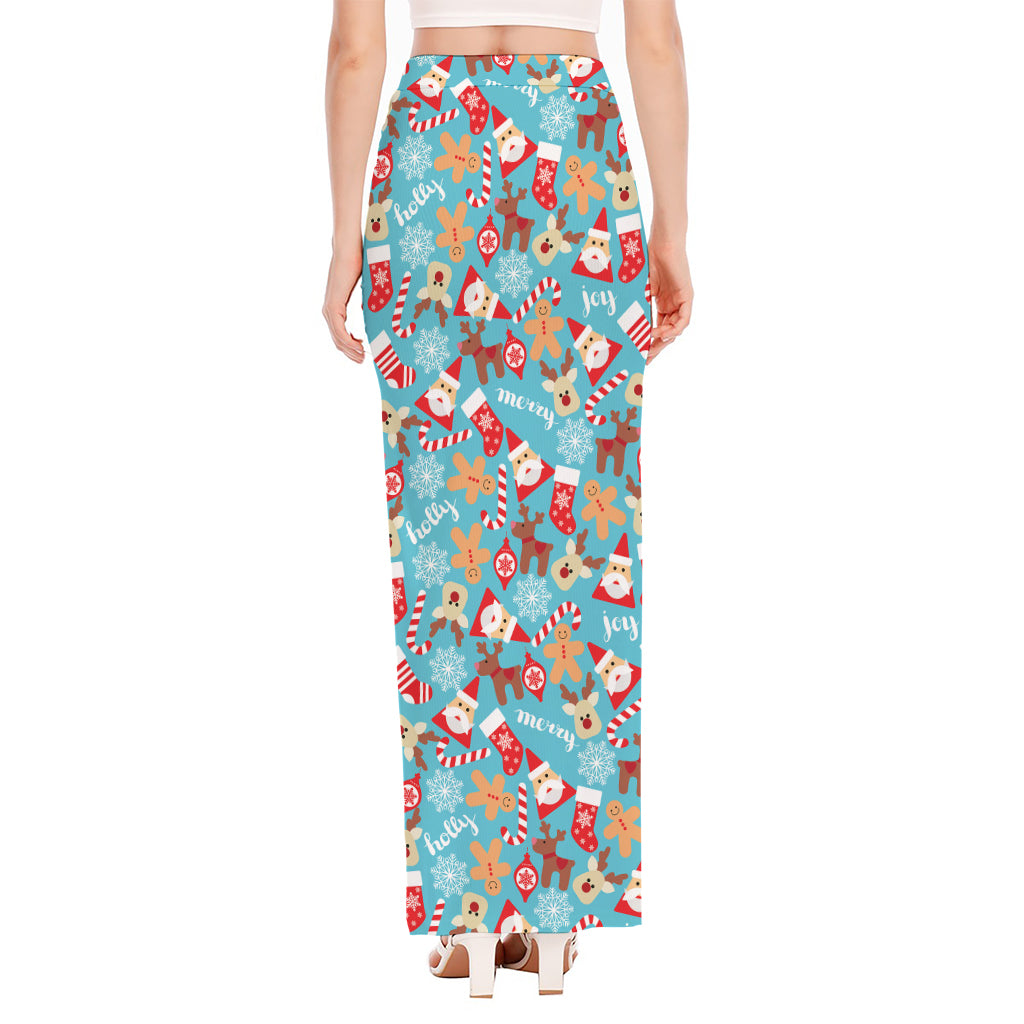 Cute Christmas Elements Pattern Print High Slit Maxi Skirt