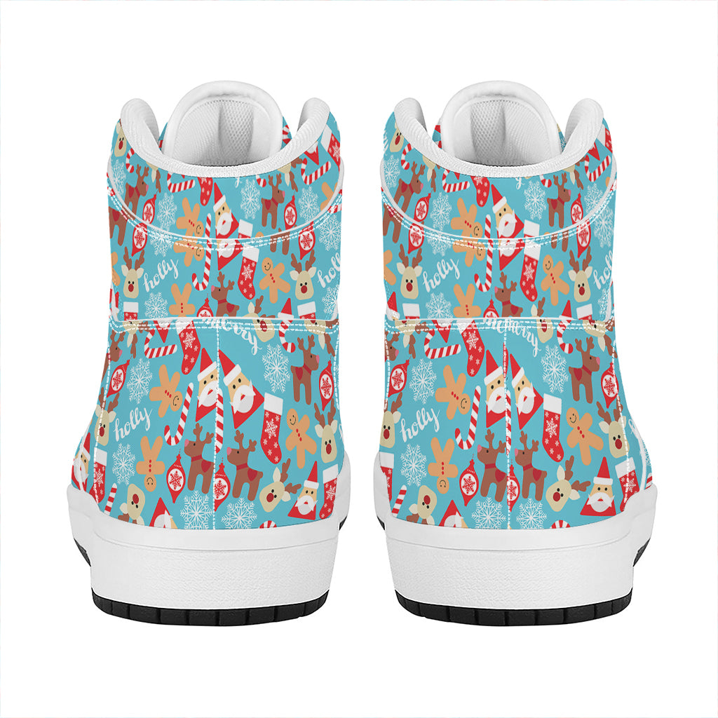 Cute Christmas Elements Pattern Print High Top Leather Sneakers