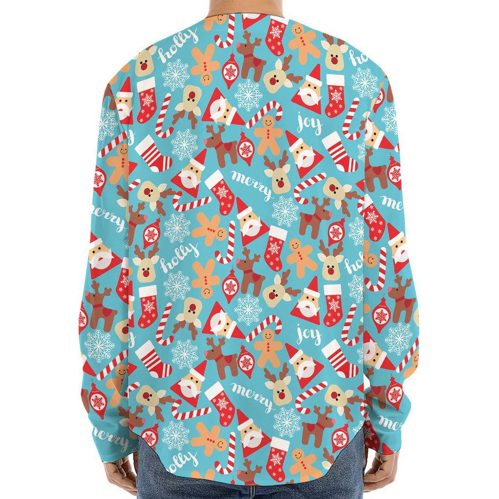 Cute Christmas Elements Pattern Print Long Sleeve Baseball Jersey