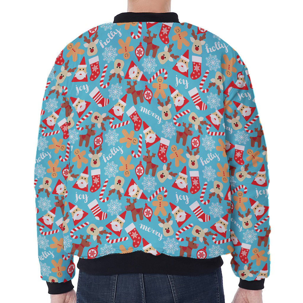 Cute Christmas Elements Pattern Print Zip Sleeve Bomber Jacket
