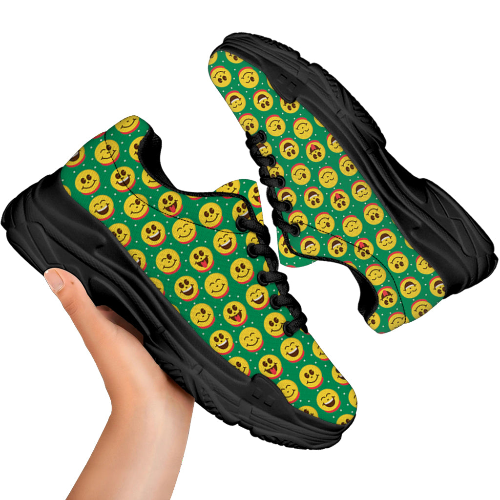 Cute Christmas Emoji Pattern Print Black Chunky Shoes