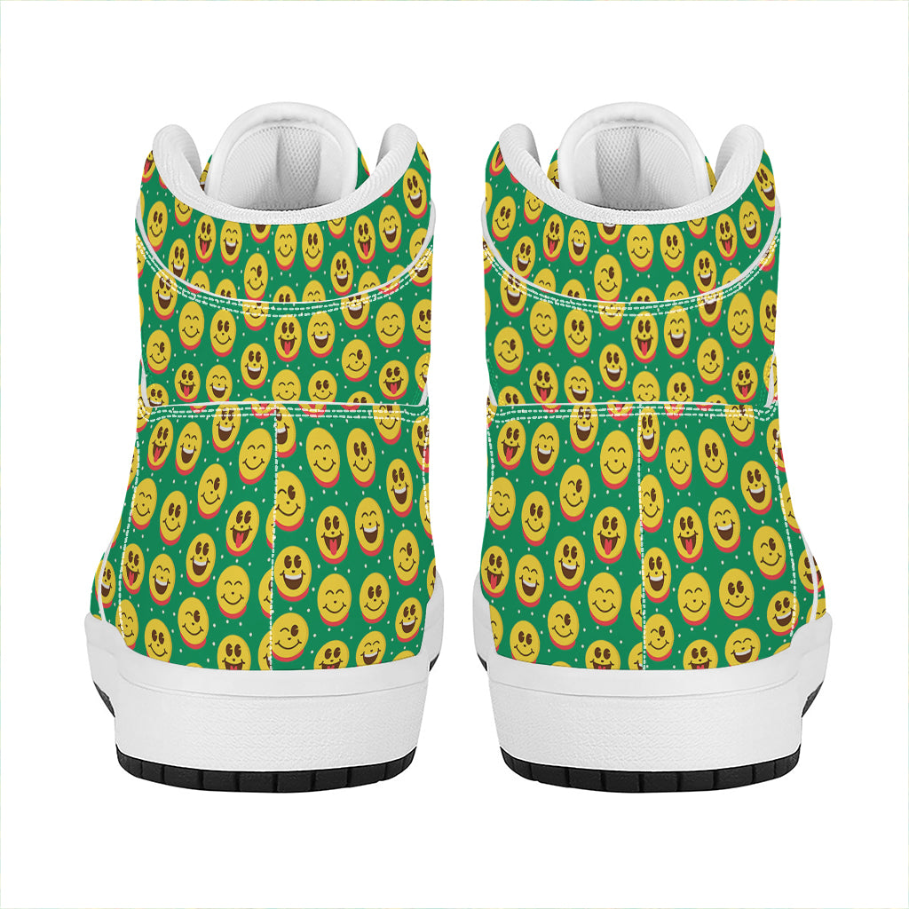 Cute Christmas Emoji Pattern Print High Top Leather Sneakers