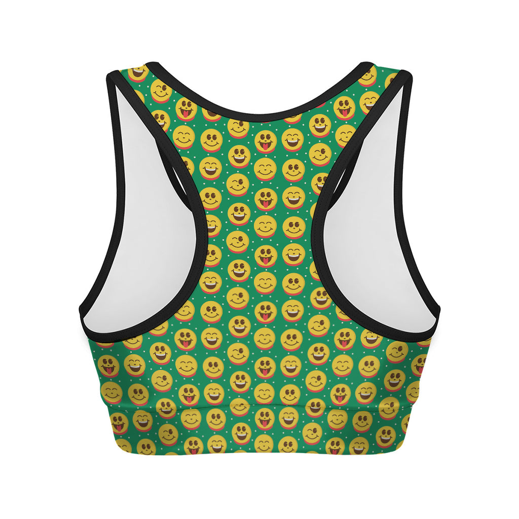 Cute Christmas Emoji Pattern Print Women's Sports Bra