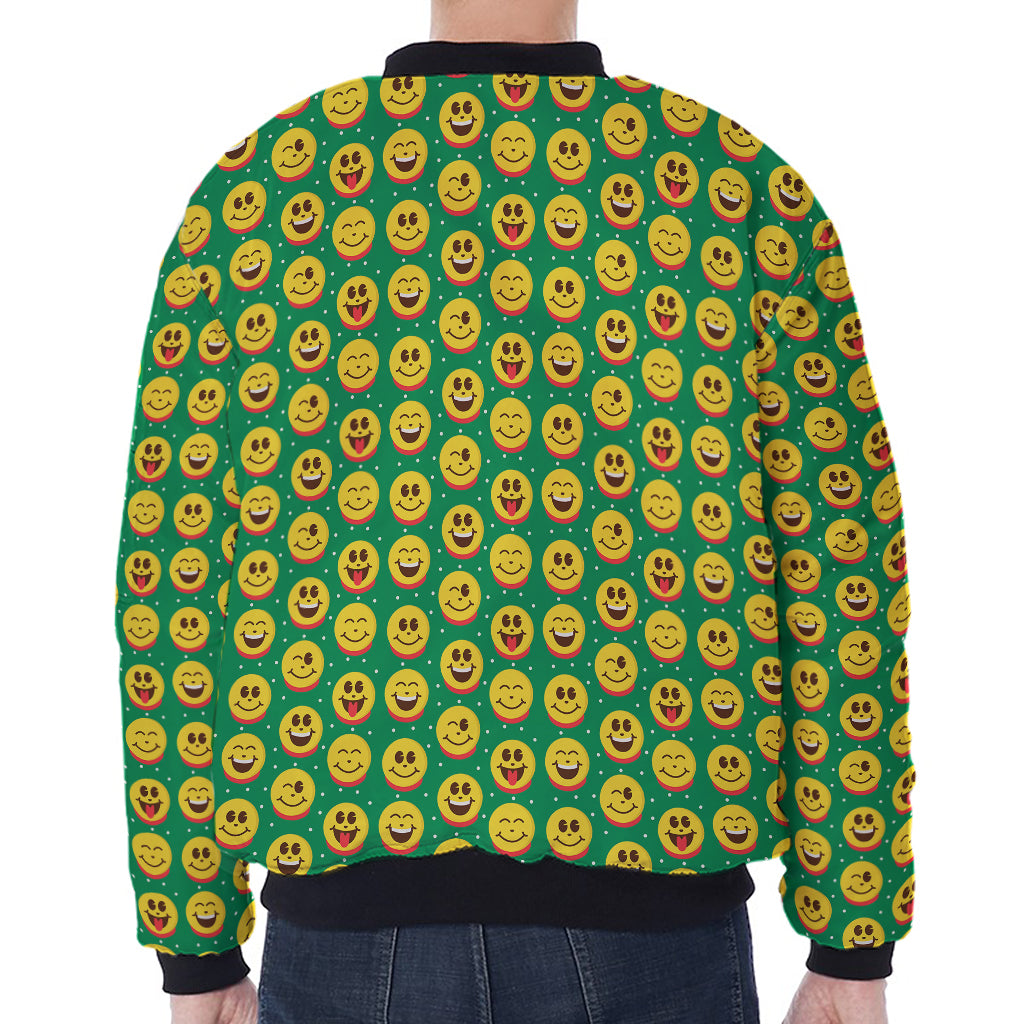 Cute Christmas Emoji Pattern Print Zip Sleeve Bomber Jacket