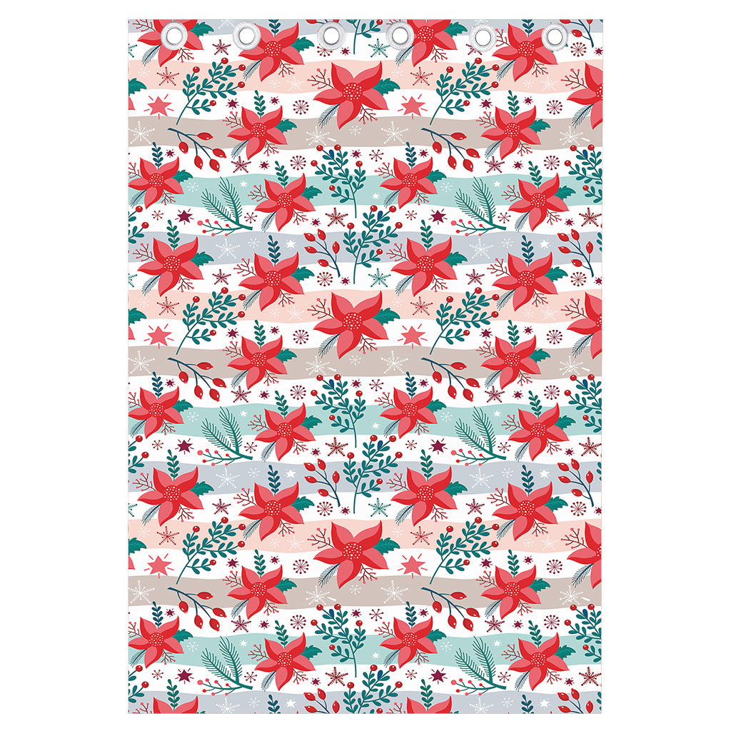 Cute Christmas Poinsettia Pattern Print Curtain