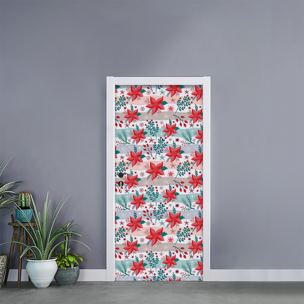 Cute Christmas Poinsettia Pattern Print Door Sticker