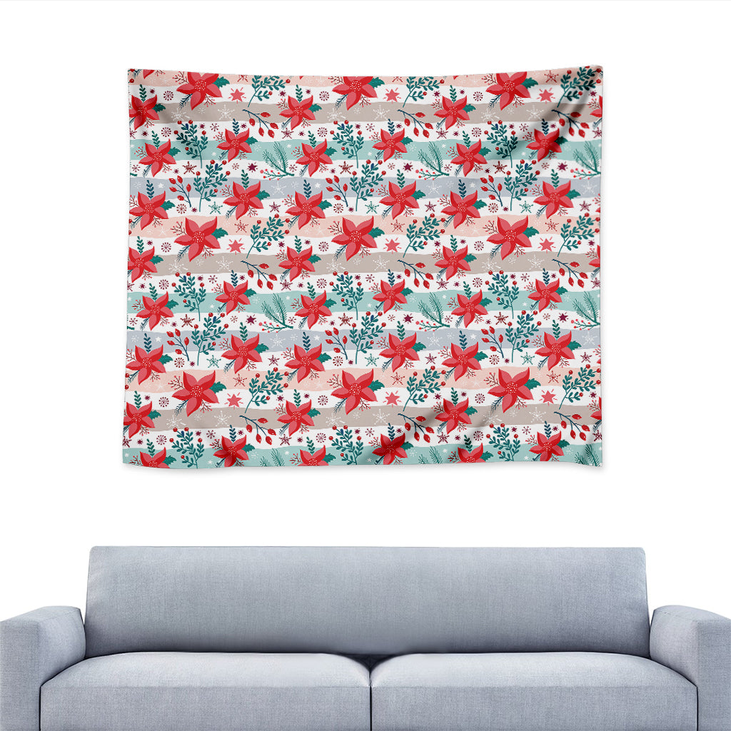Cute Christmas Poinsettia Pattern Print Tapestry
