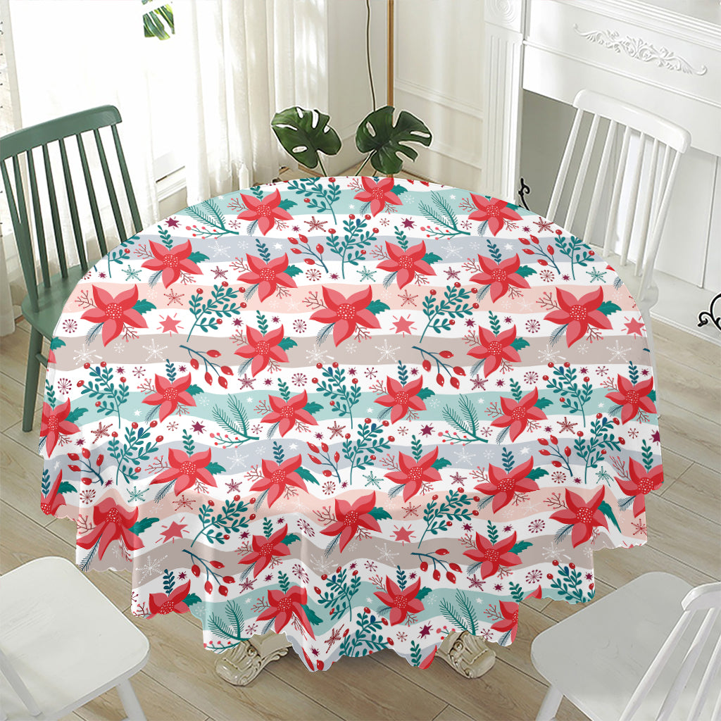 Cute Christmas Poinsettia Pattern Print Waterproof Round Tablecloth