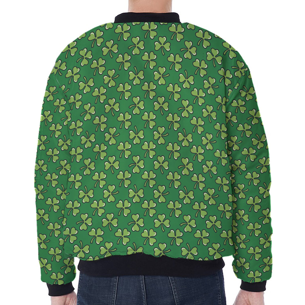 Cute Clover St. Patrick's Day Print Zip Sleeve Bomber Jacket