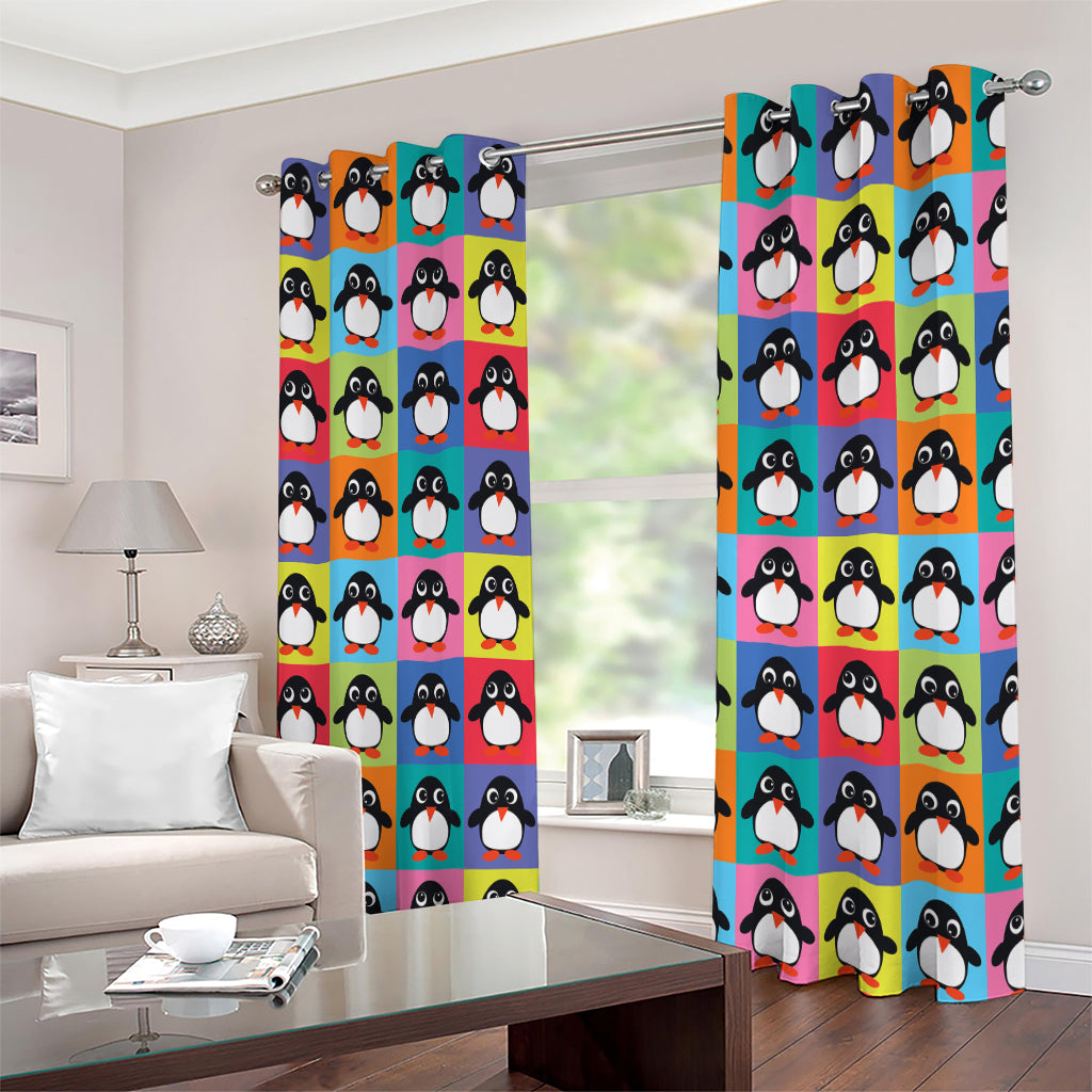 Cute Colorful Penguin Pattern Print Extra Wide Grommet Curtains