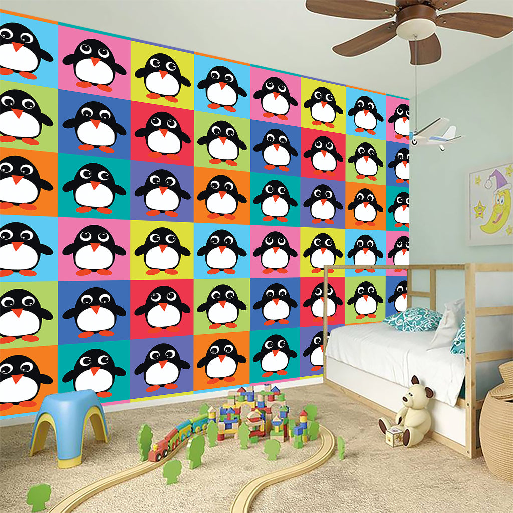 Cute Colorful Penguin Pattern Print Wall Sticker