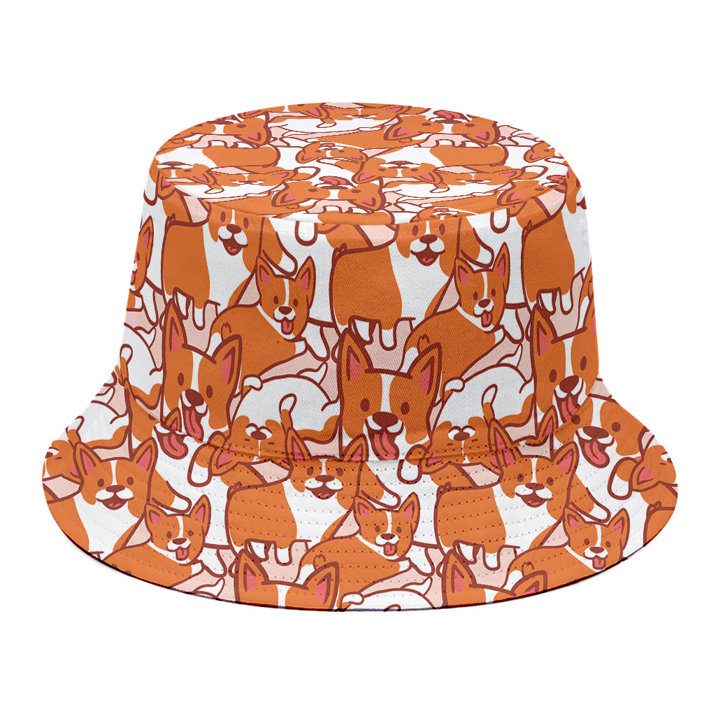 Cute Corgi Pattern Print Bucket Hat