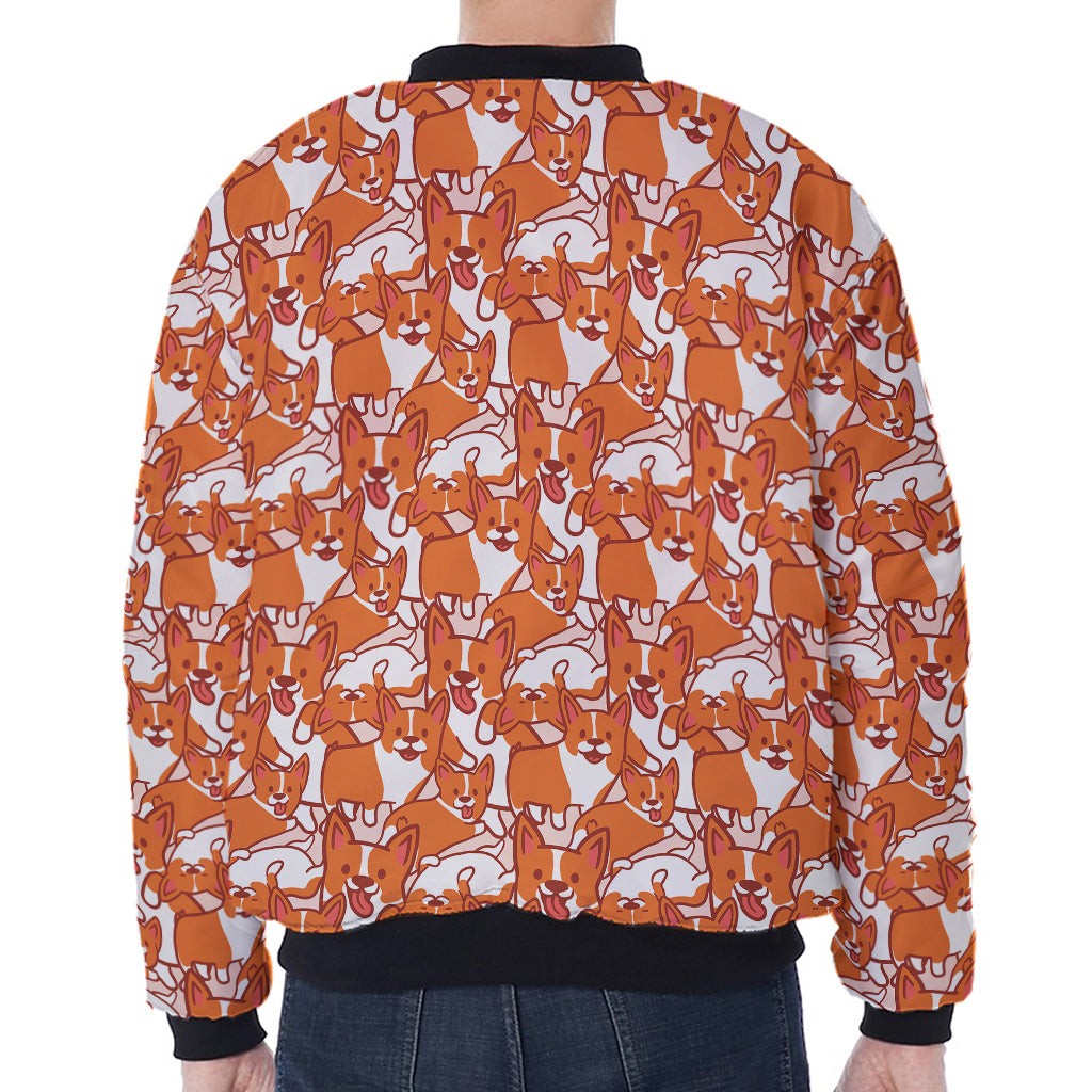 Cute Corgi Pattern Print Zip Sleeve Bomber Jacket