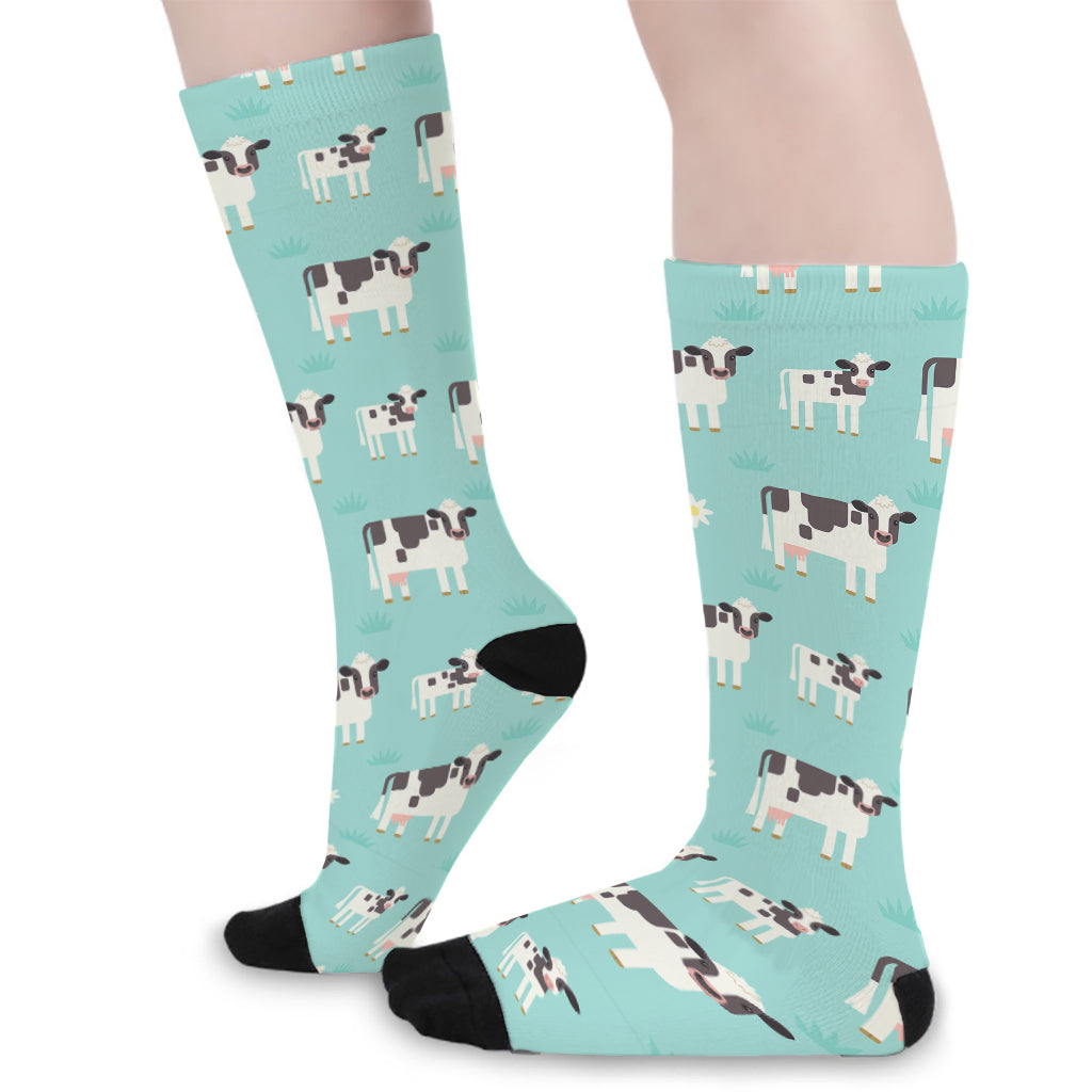 Cute Cow And Baby Cow Pattern Print Long Socks