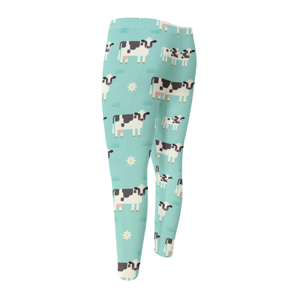 Cute Cow And Baby Cow Pattern Print Men's Compression Pants