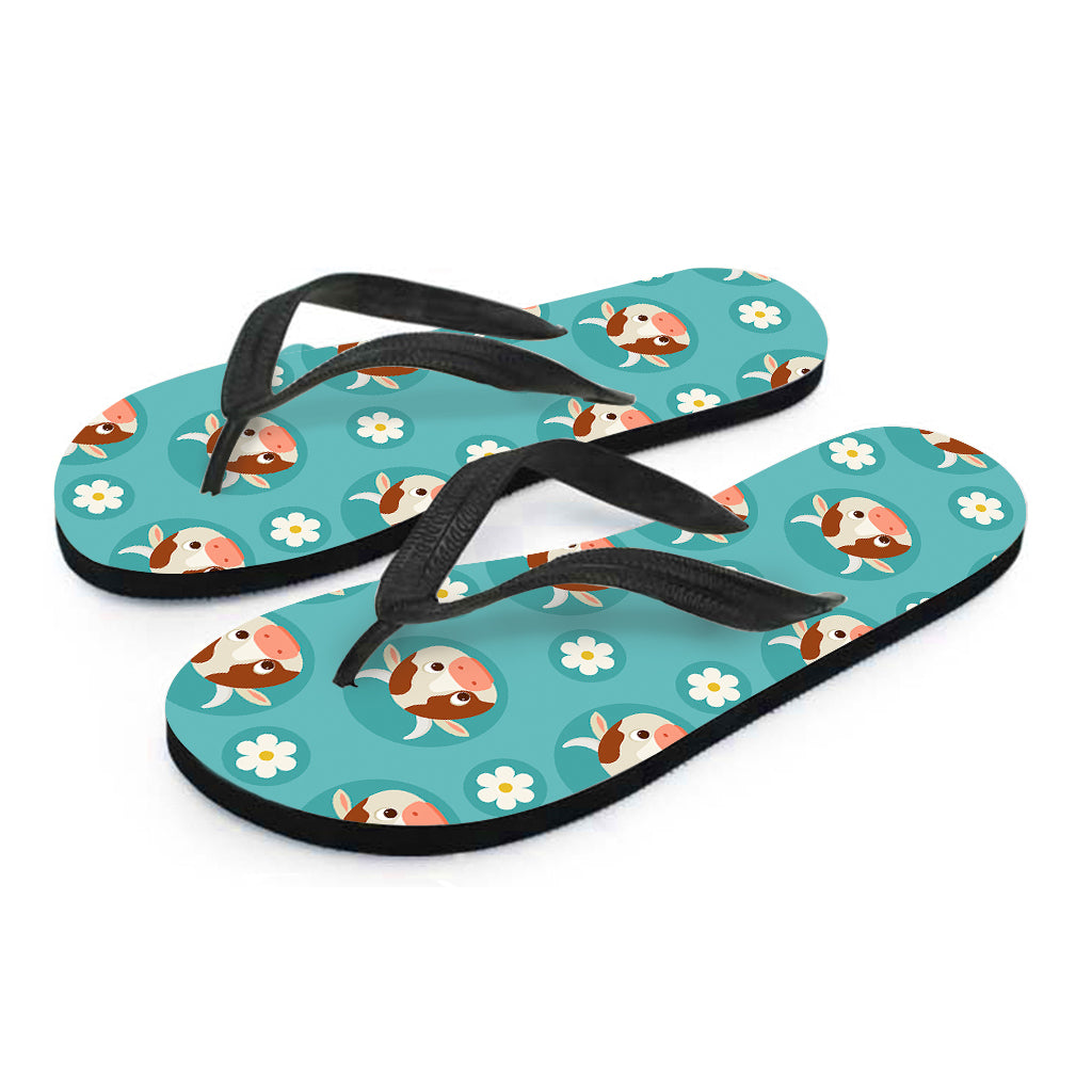 Cute Cow And Daisy Flower Pattern Print Flip Flops