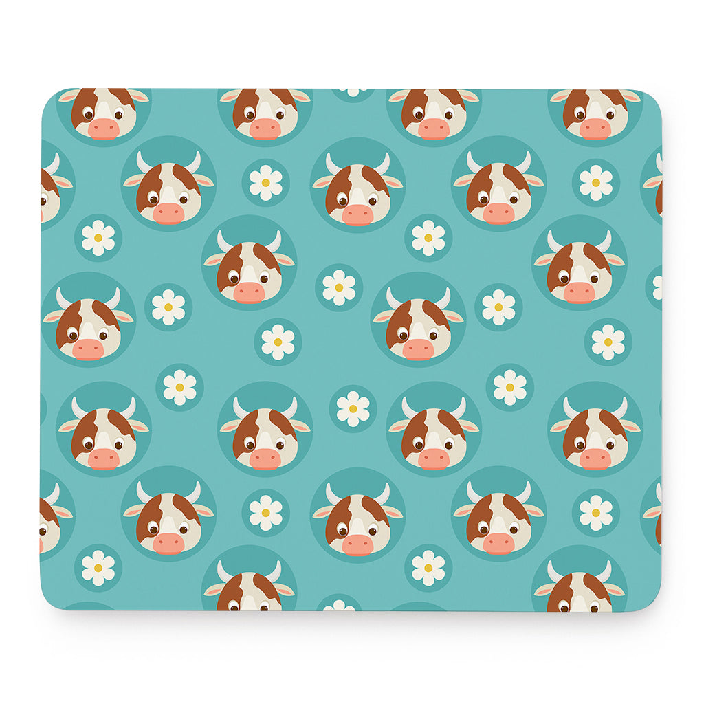 Cute Cow And Daisy Flower Pattern Print Mouse Pad