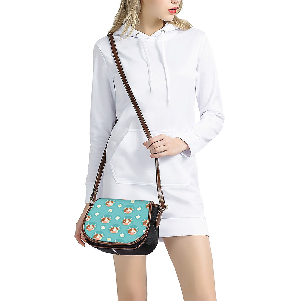 Cute Cow And Daisy Flower Pattern Print Saddle Bag