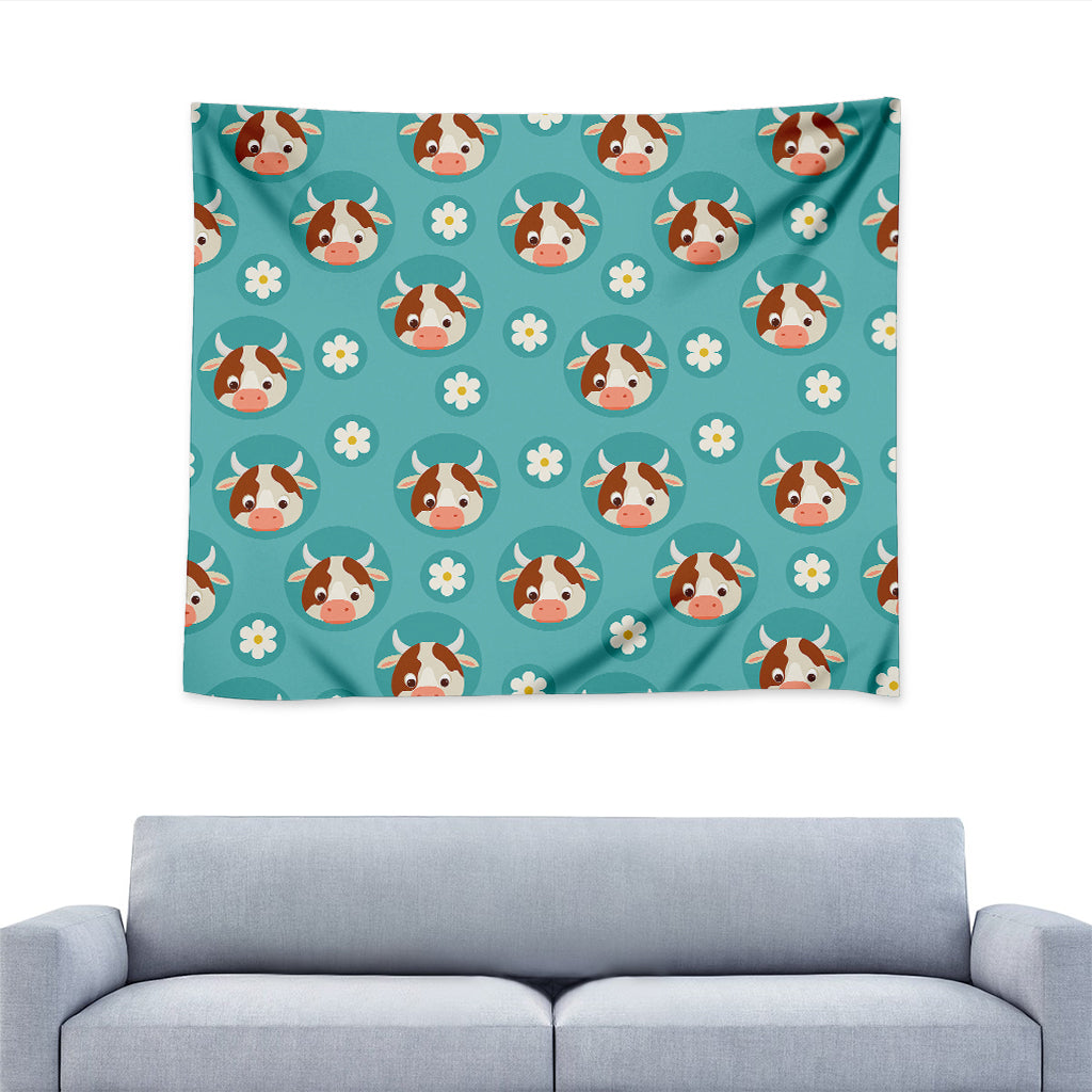 Cute Cow And Daisy Flower Pattern Print Tapestry