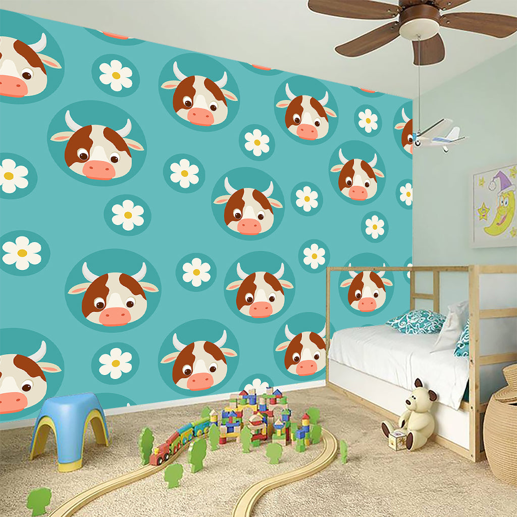 Cute Cow And Daisy Flower Pattern Print Wall Sticker